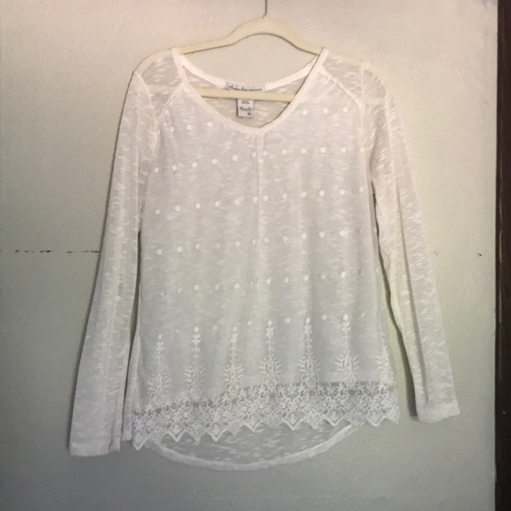 American rag white long sleeve shirt with lace